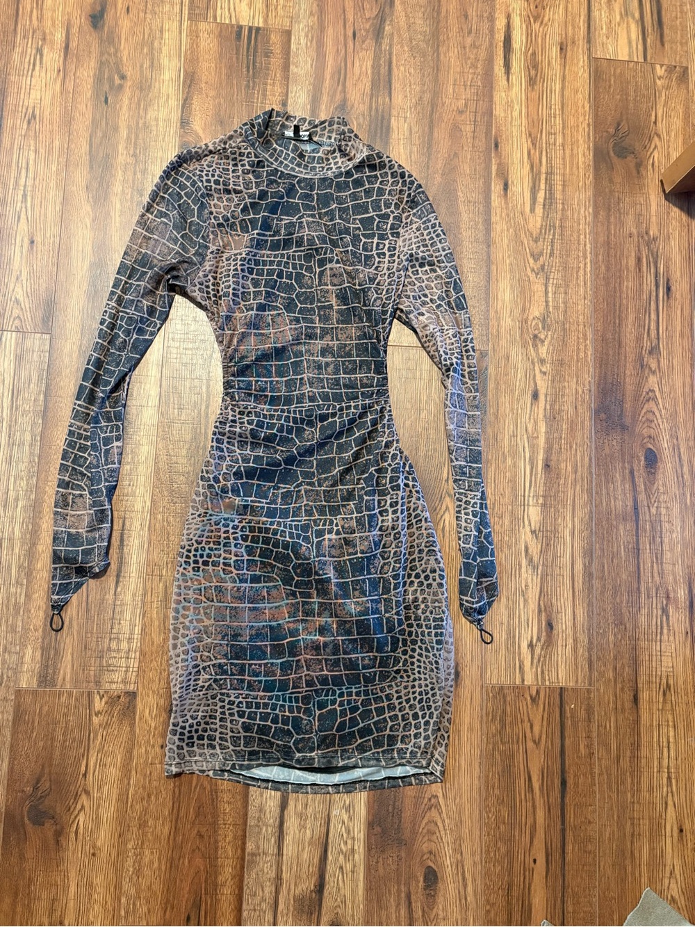 Fashion Nova Long Sleeve Mock Neck Bodycon Dress in Brown Croc Print